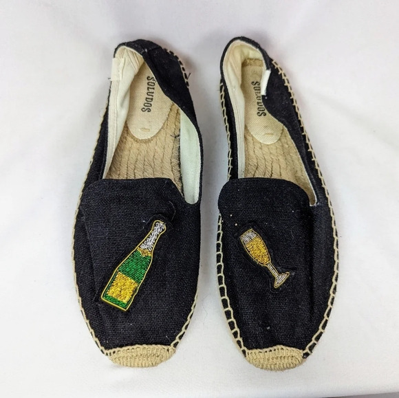 SOLUDOS ESPADRILLE 8 Cheers Champagne Bottle Glass Flats Shoes Slip On Fun Party - Picture 5 of 15